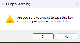 Aviso de guardar clave Ed25519 sin contraseña